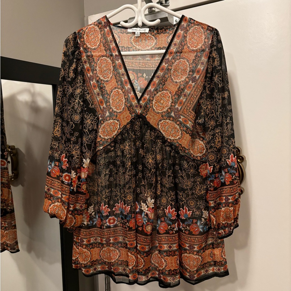 Rose + Olive Semi-Sheer Bohemian Blouse